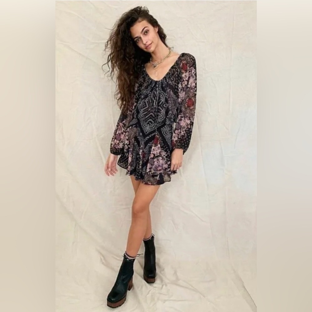 Free People Seven Wonders Mini Open Back Off The Shoulder Dress Fall M - Picture 2 of 8